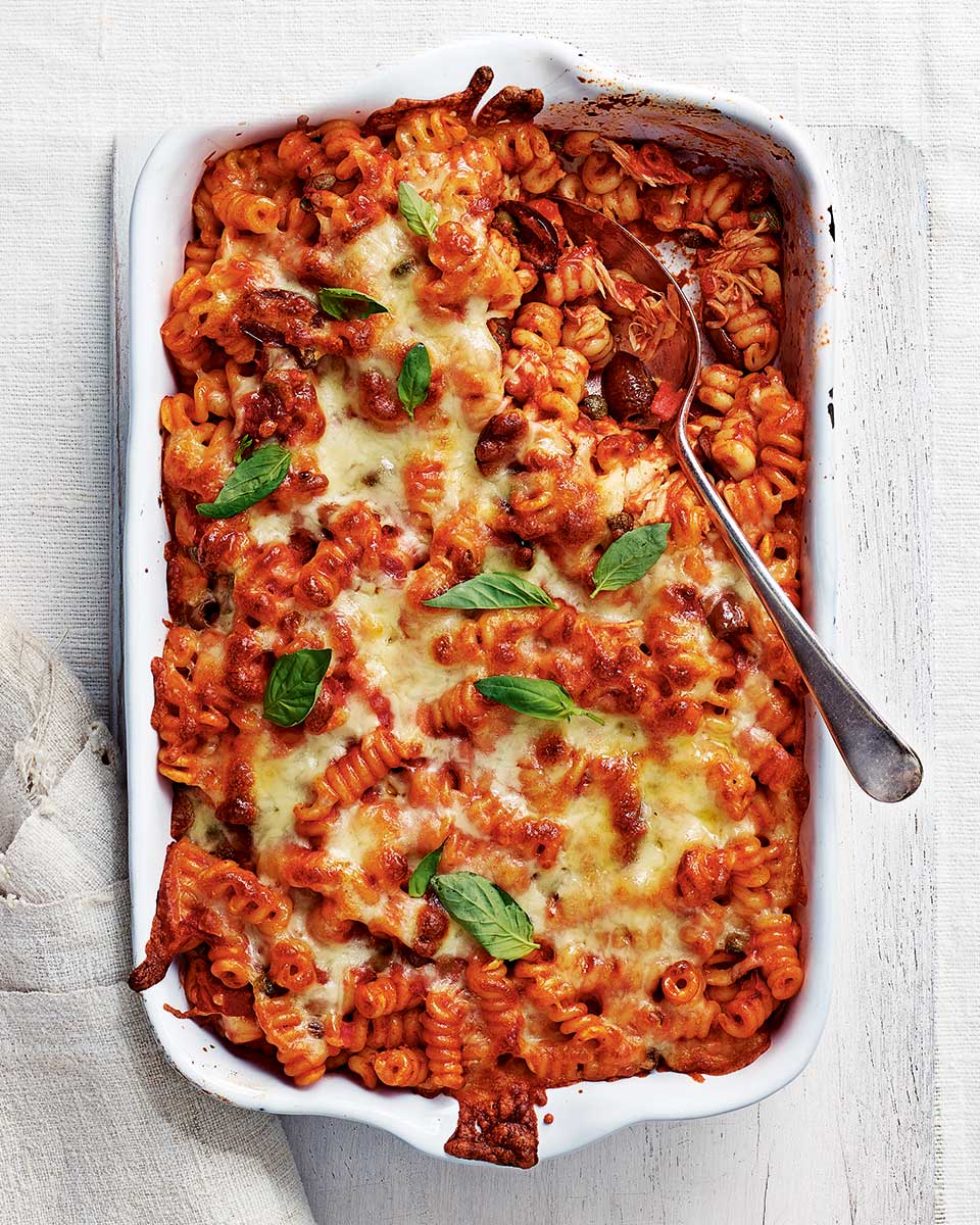 Puttanesca pasta bake recipe | delicious. magazine