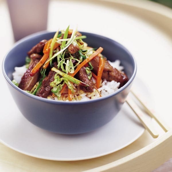 Honeyed duck and vegetable stir-fry