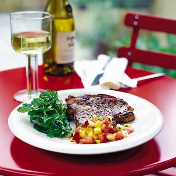 Jerk pork steaks with fruity salsa