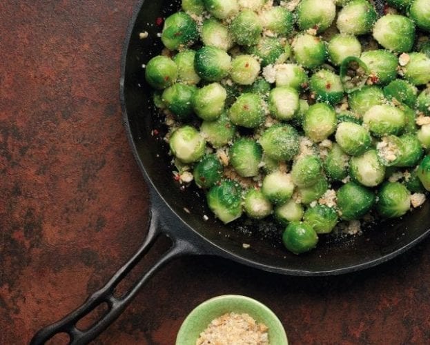 Roast sprouts, apples and pancetta