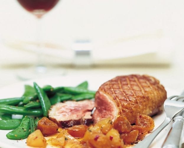 Duck breast with kumquat and pear chutney