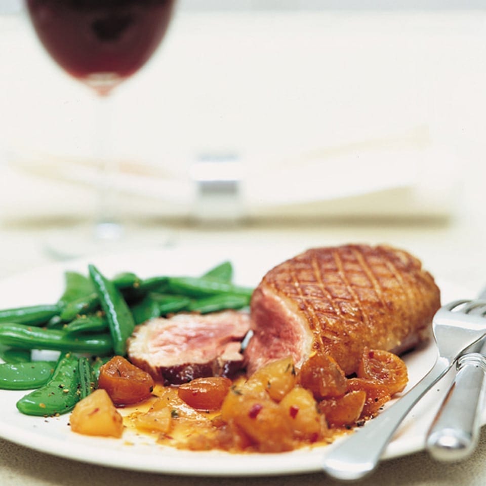 Duck with kumquat and pear chutney recipe delicious. magazine