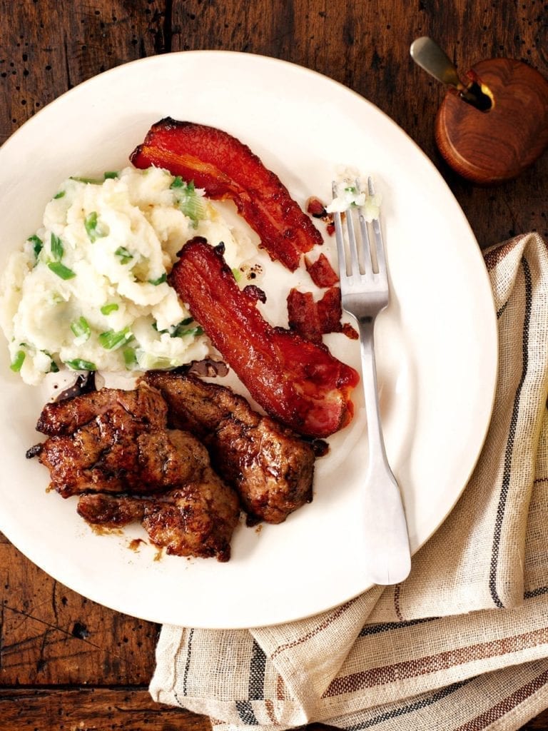 Liver and bacon with celariac mash