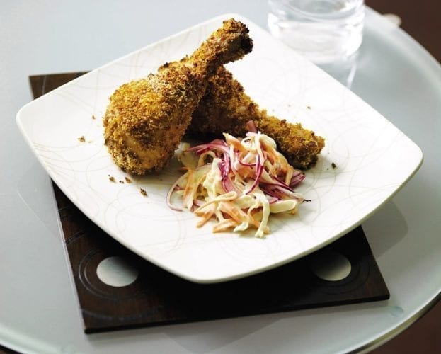 Spicy crumbed chicken with coleslaw