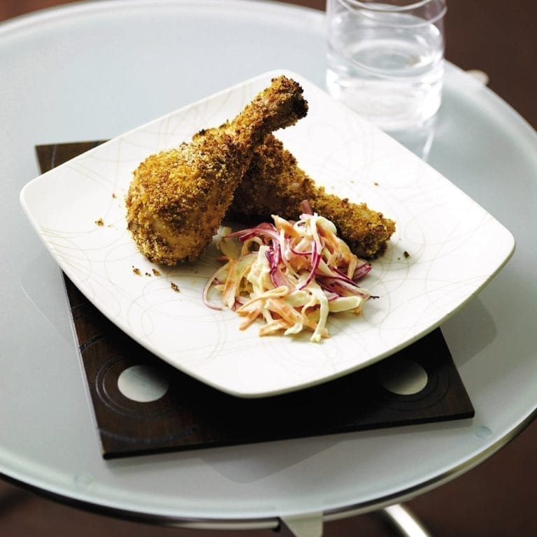 Spicy crumbed chicken with coleslaw