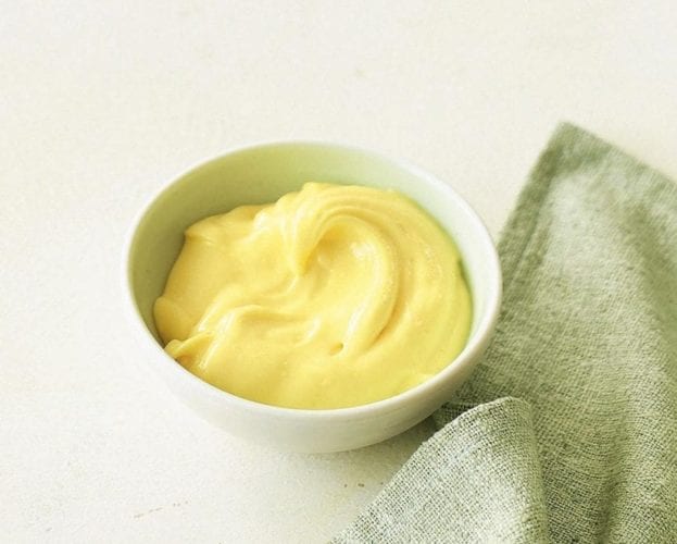 Homemade mayonnaise in a bowl