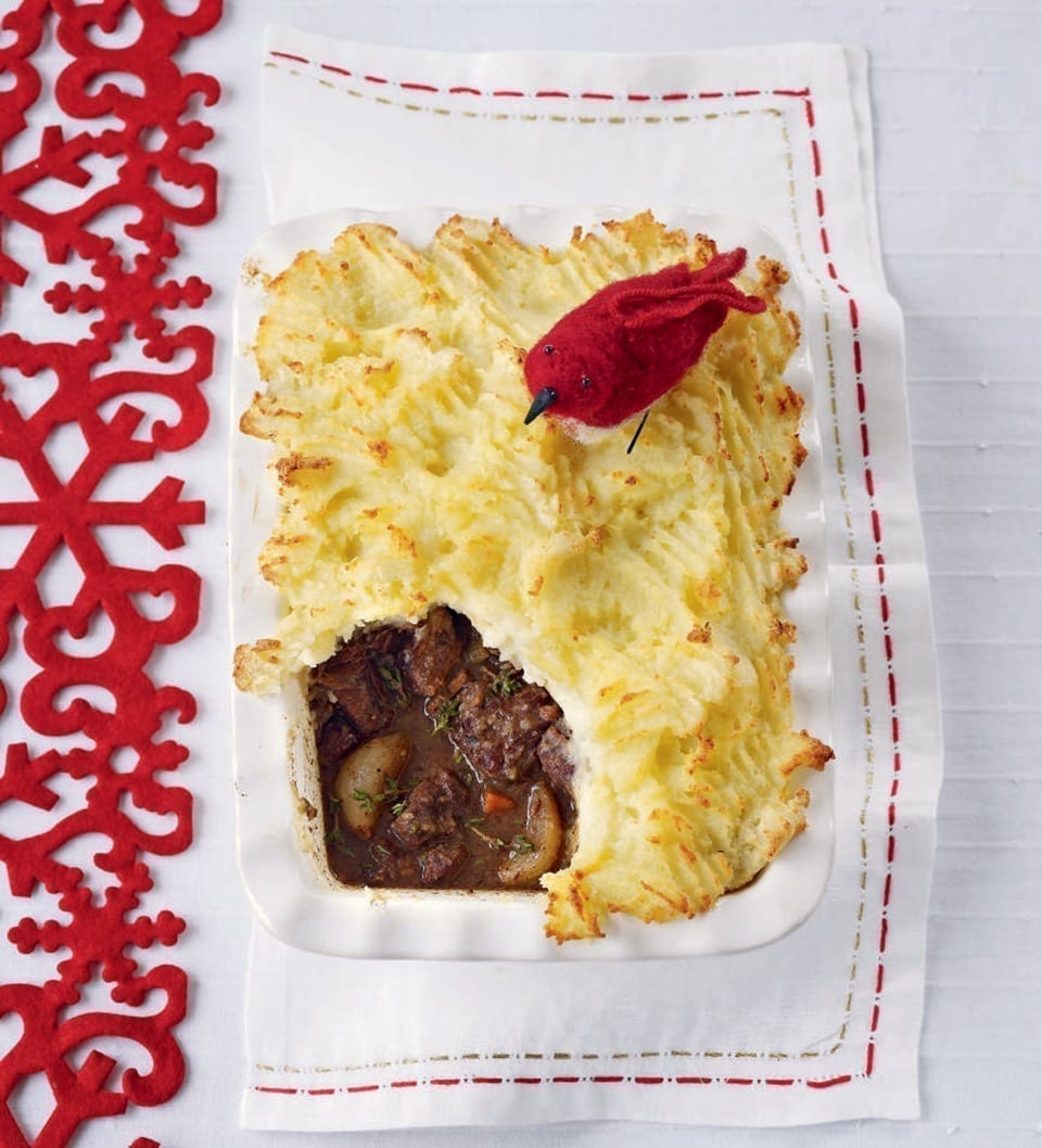 Barolo-braised beef and shallot pie with parsnip and potato mash recipe | delicious. magazine