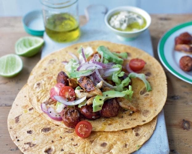 Chicken and chorizo wraps