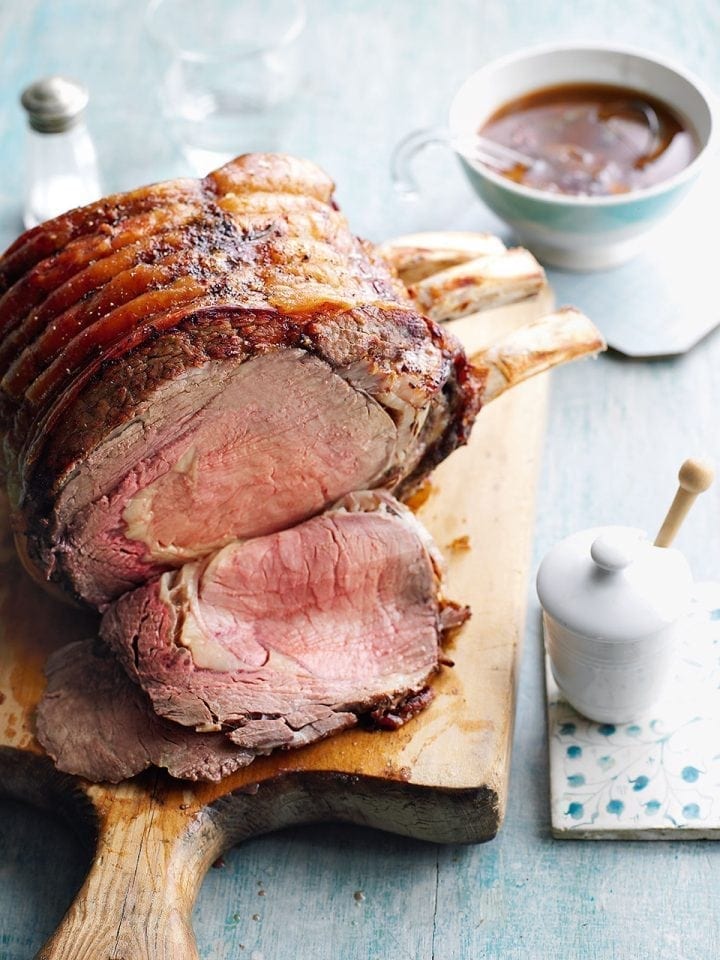 Rib of beef with porcini, tarragon and port gravy