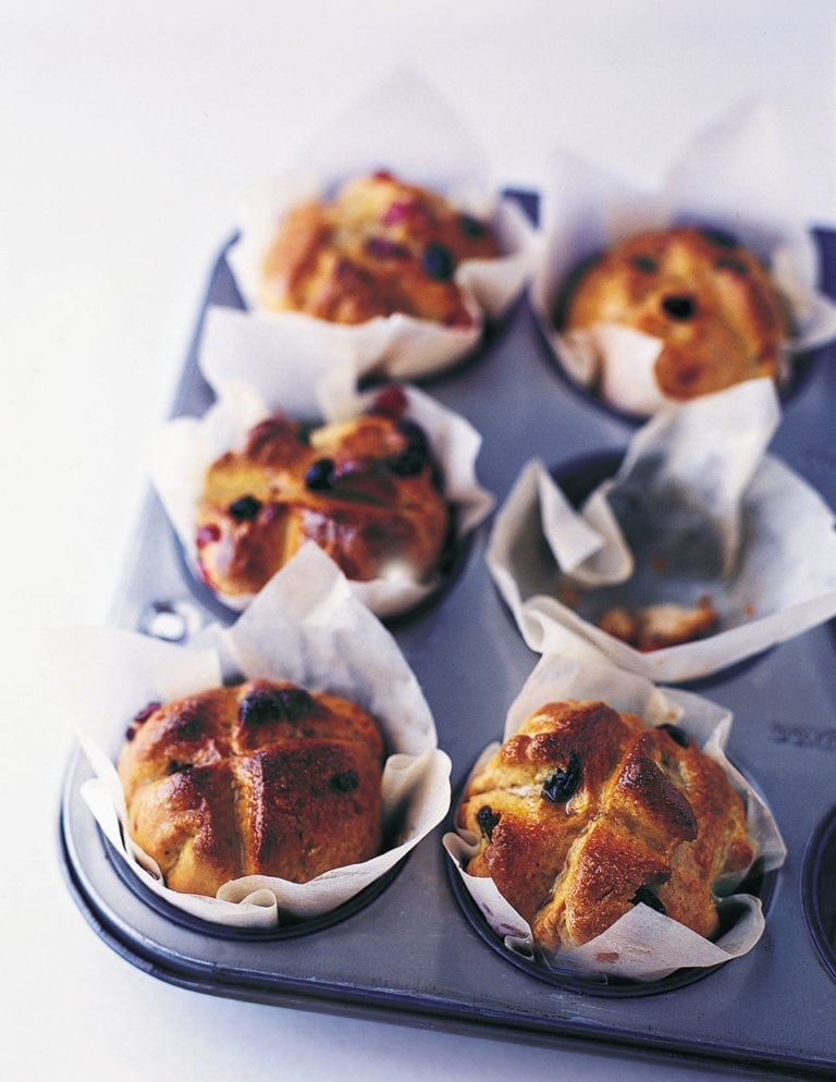 Sticky hot cross buns