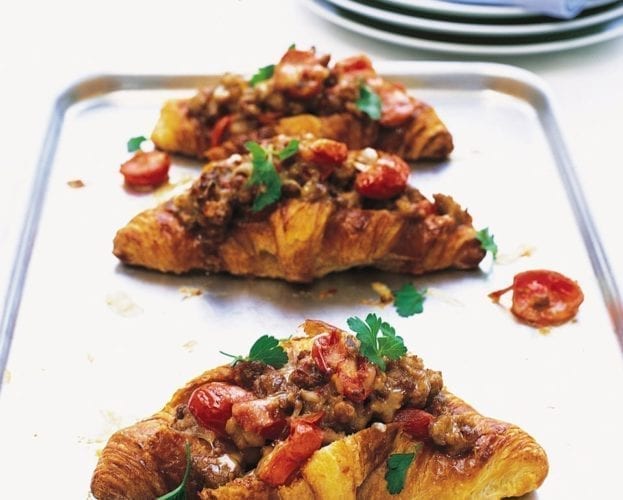 Tomato, sausage and emmental croissants