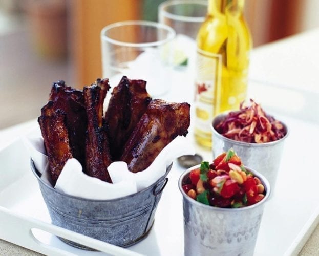 Sticky ribs in rhubarb, ginger and chilli