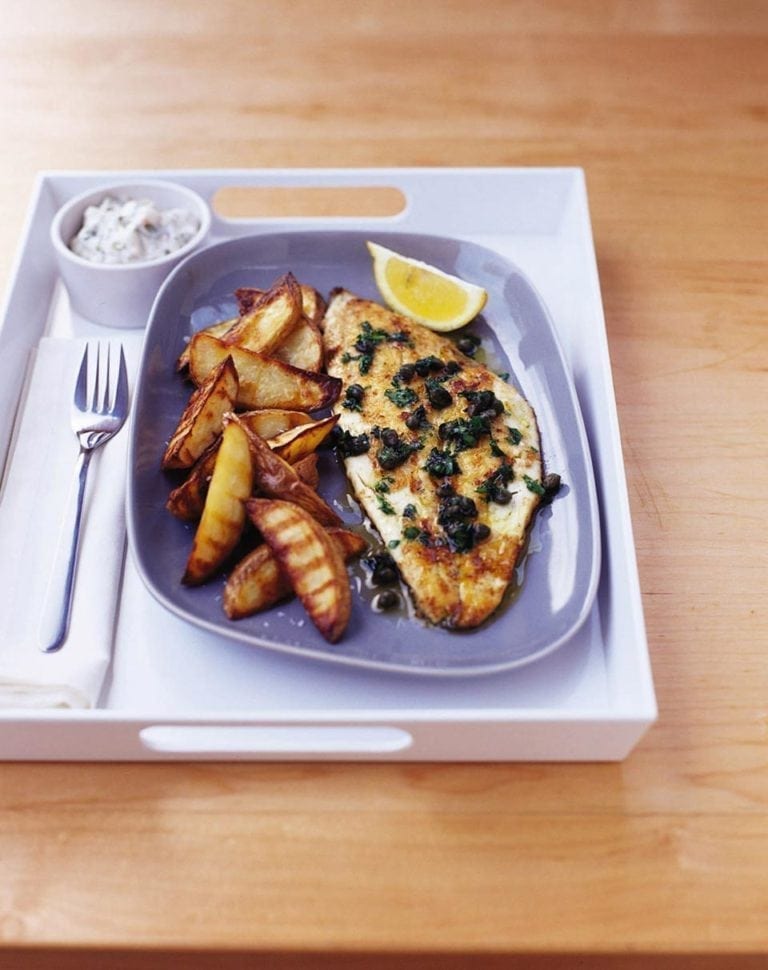 Pan-fried plaice with potato wedges