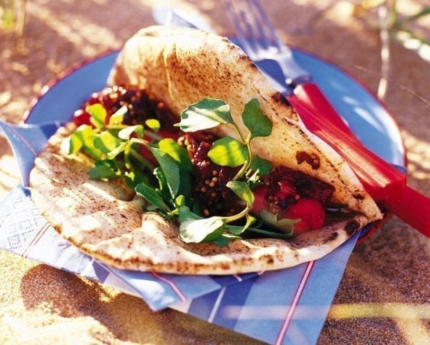 Hot dog wraps with fiery onion relish