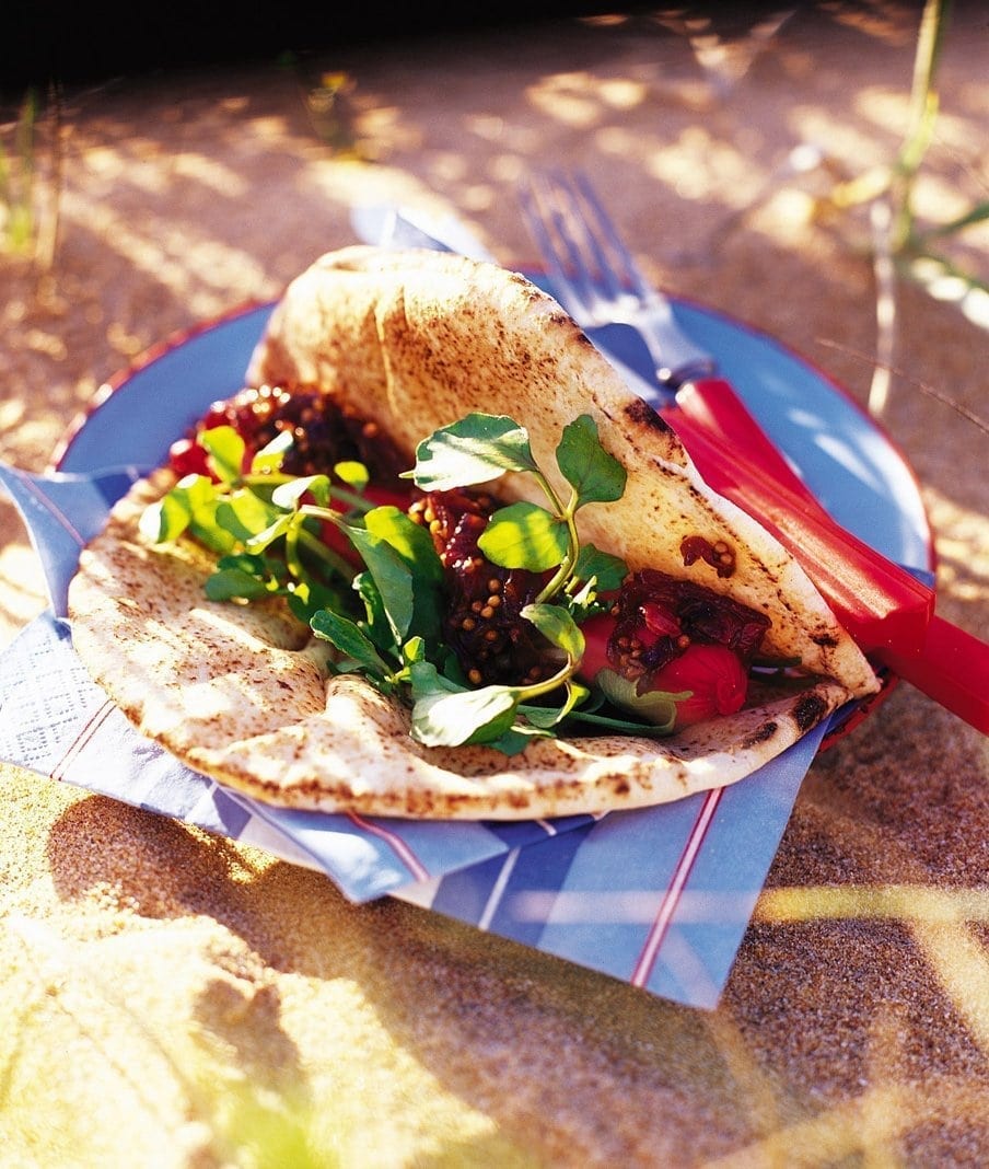 Hot dog wraps with fiery onion relish recipe | delicious. magazine