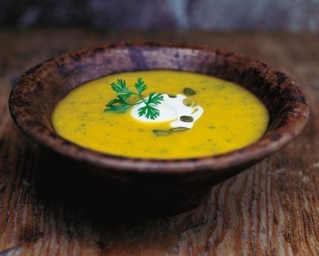 pumpkin soup with pumpkin seed pesto