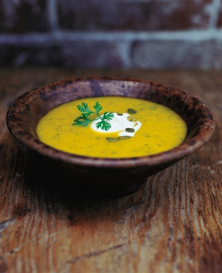 Pumpkin soup with pumpkin seed pesto