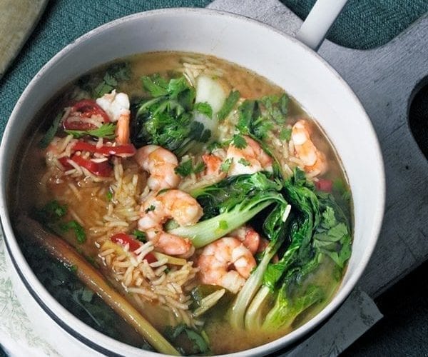 Hot and sour prawn soup with basmati rice