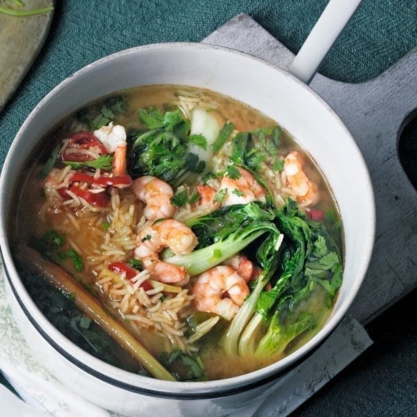 Hot and sour prawn soup with basmati rice