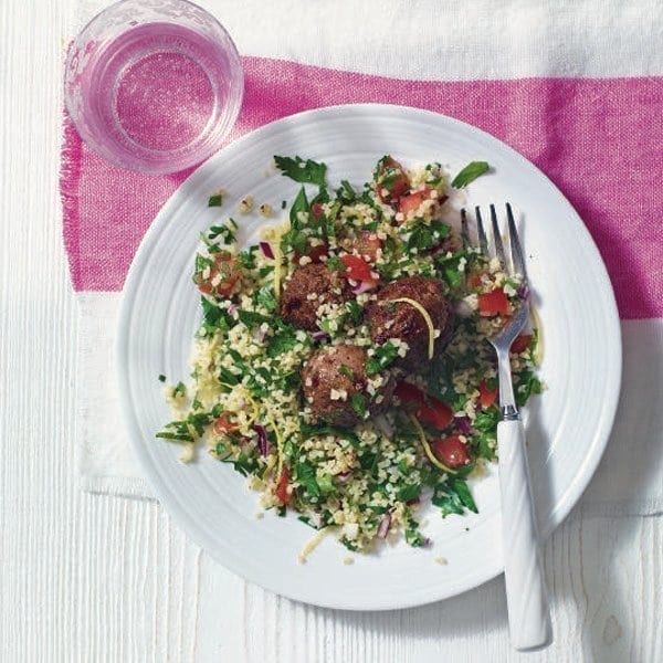 Spiced lamb meatballs with tahini-dressed bulgur wheat