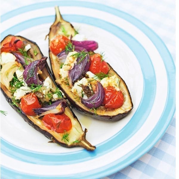 Stuffed aubergine with dill and feta
