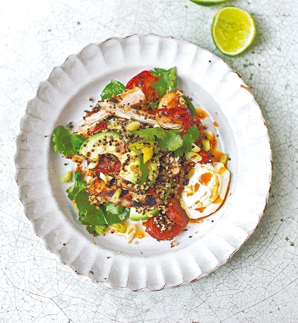 image of Chipotle-Griddled Chicken Salad With Chorizo and Quinoa recipe by Delicious Magazine