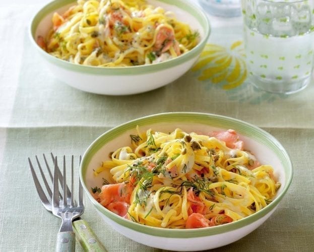 Smoked salmon and caper linguine