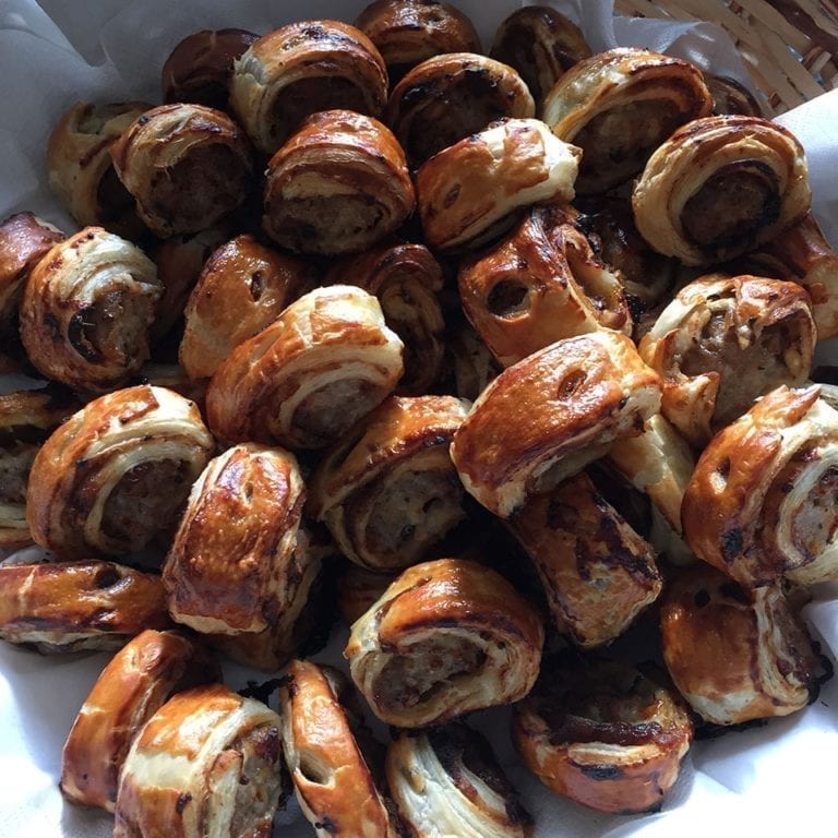 Cheese and chutney sausage rolls