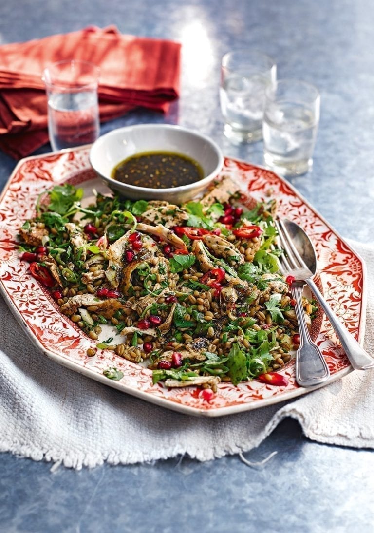Chicken and freekeh salad with pomegranate