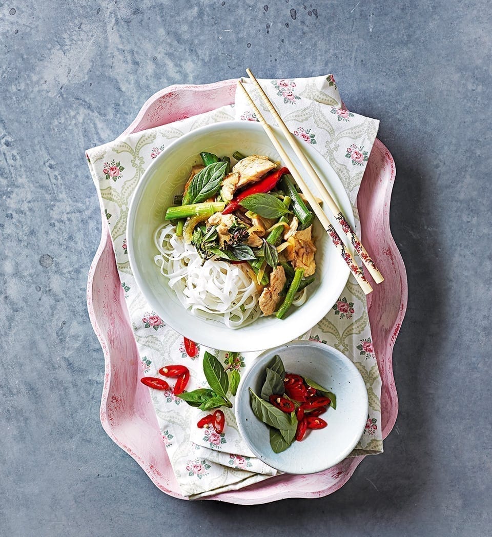 Chilli chicken stirfry with beans and thai basil recipe delicious