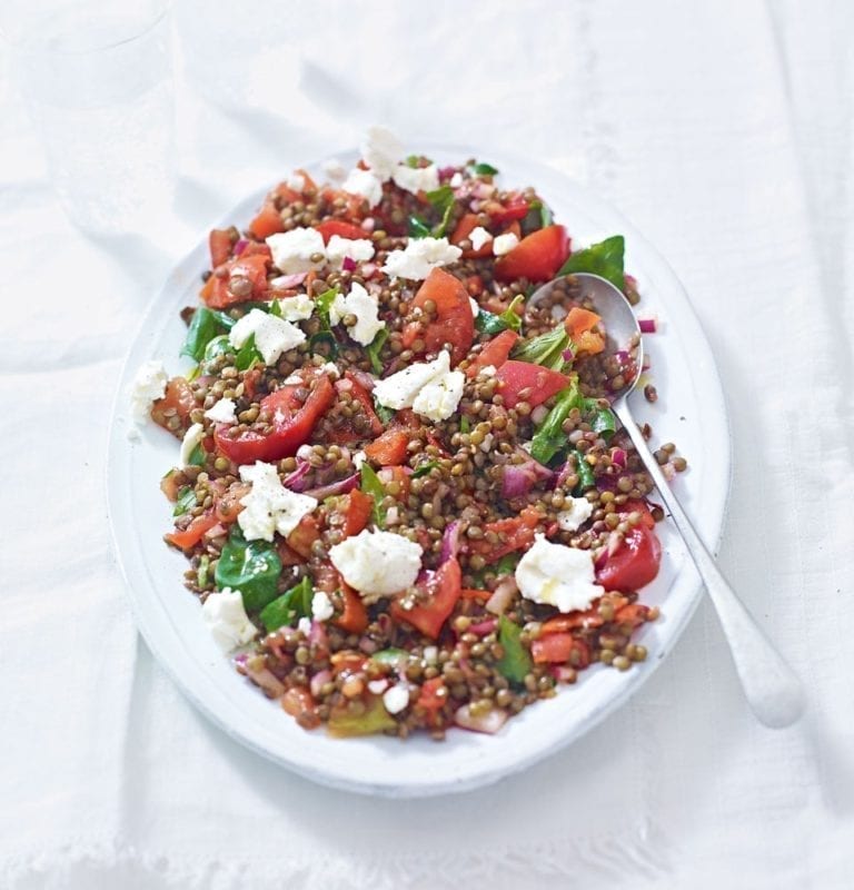 Lentil, tomato and goat’s cheese salad