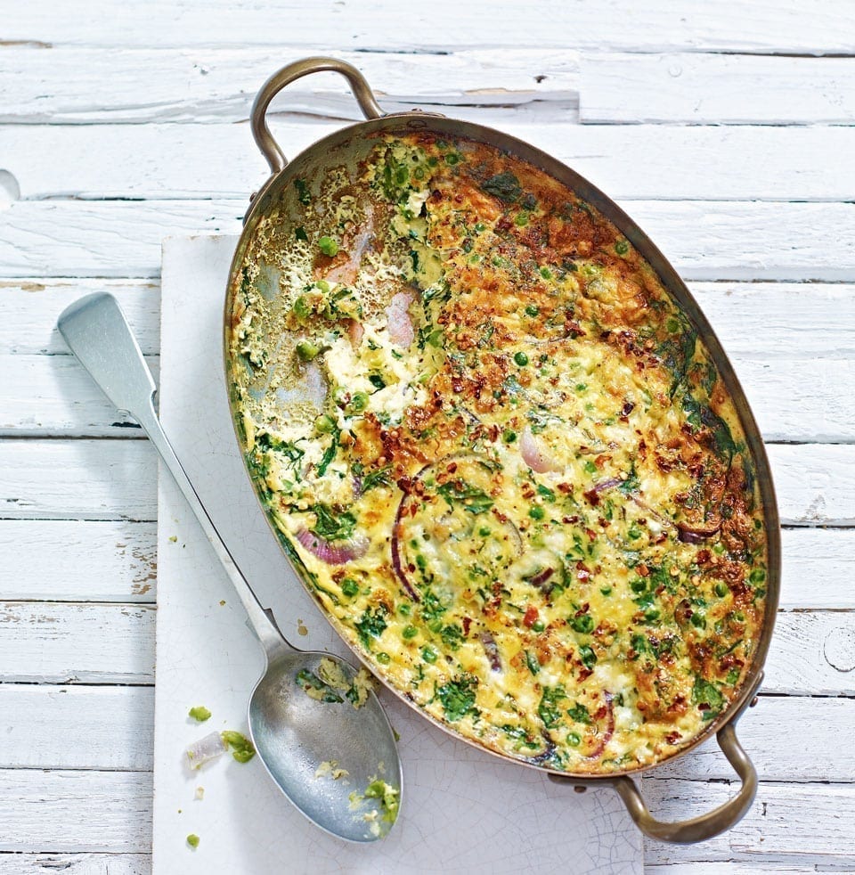 Baked spinach and pea frittata recipe delicious. magazine