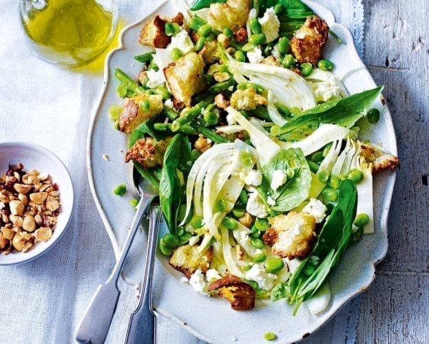 Fennel and broad bean salad with hazelnuts and feta
