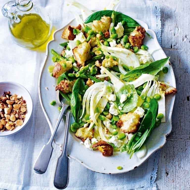 Fennel and broad bean salad with hazelnuts and feta