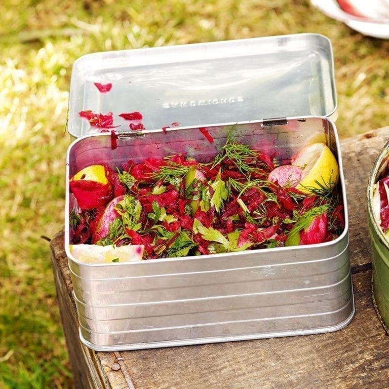 Grated beetroot and herb salad