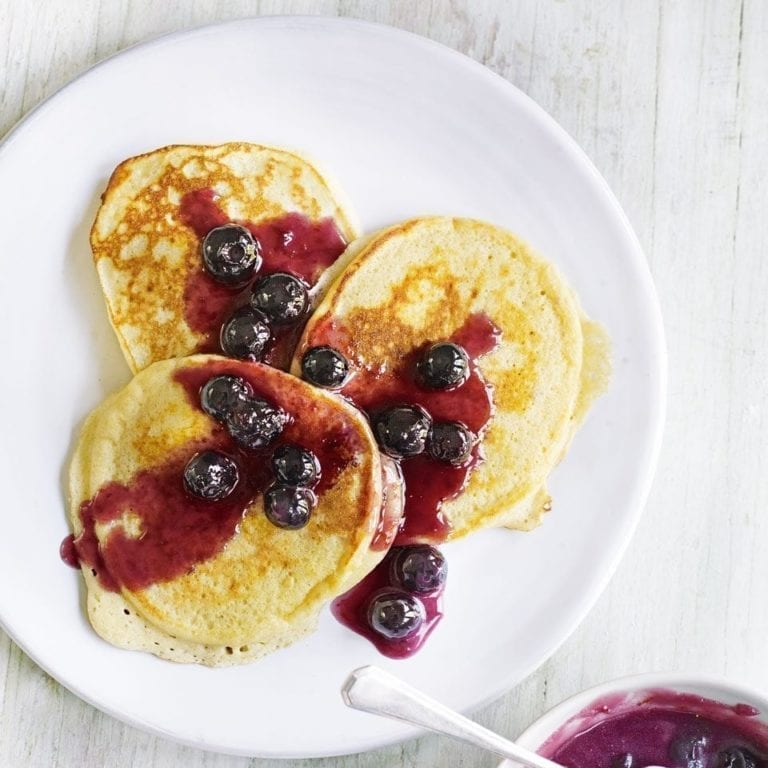 Ricotta and buttermilk pancakes with blueberry and orange butter