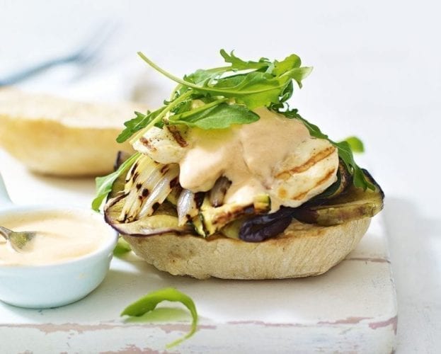Herby falafel burgers with fennel and halloumi