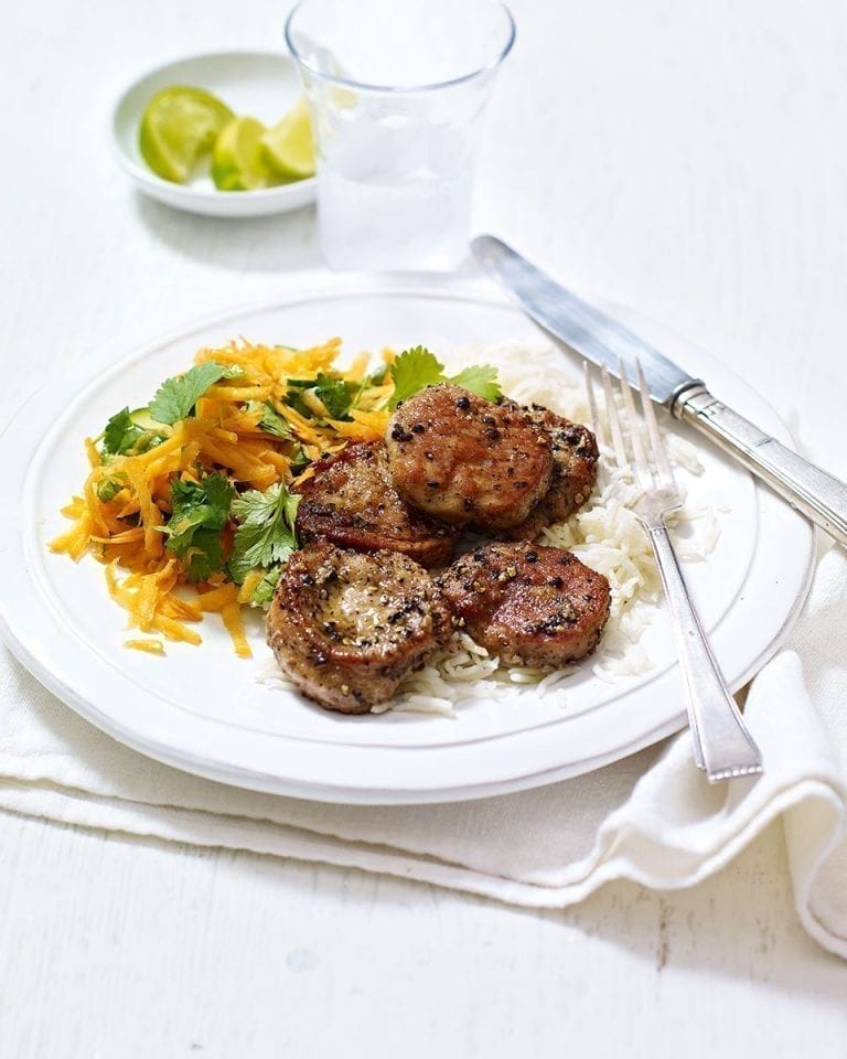 Salt and pepper pork with quick pickled salad