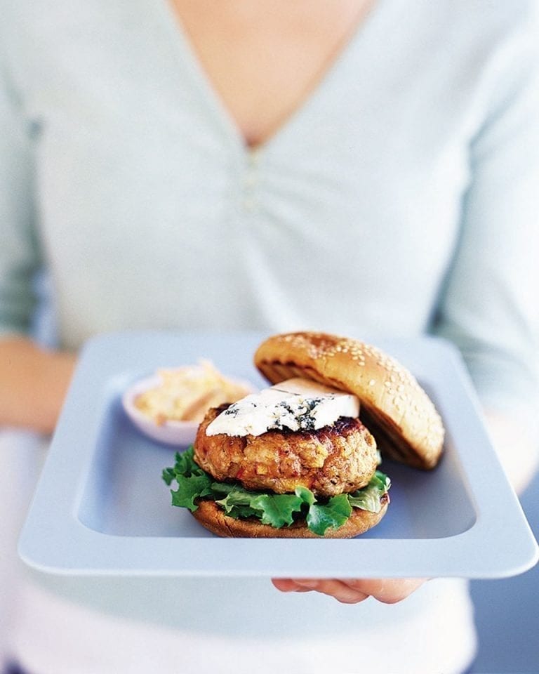 Pork and apple burgers with blue cheese