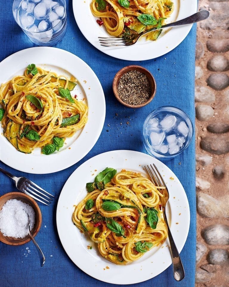 Pasta with courgettes, bottarga and lemon zest