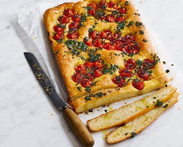 Tomato and basil pesto focaccia