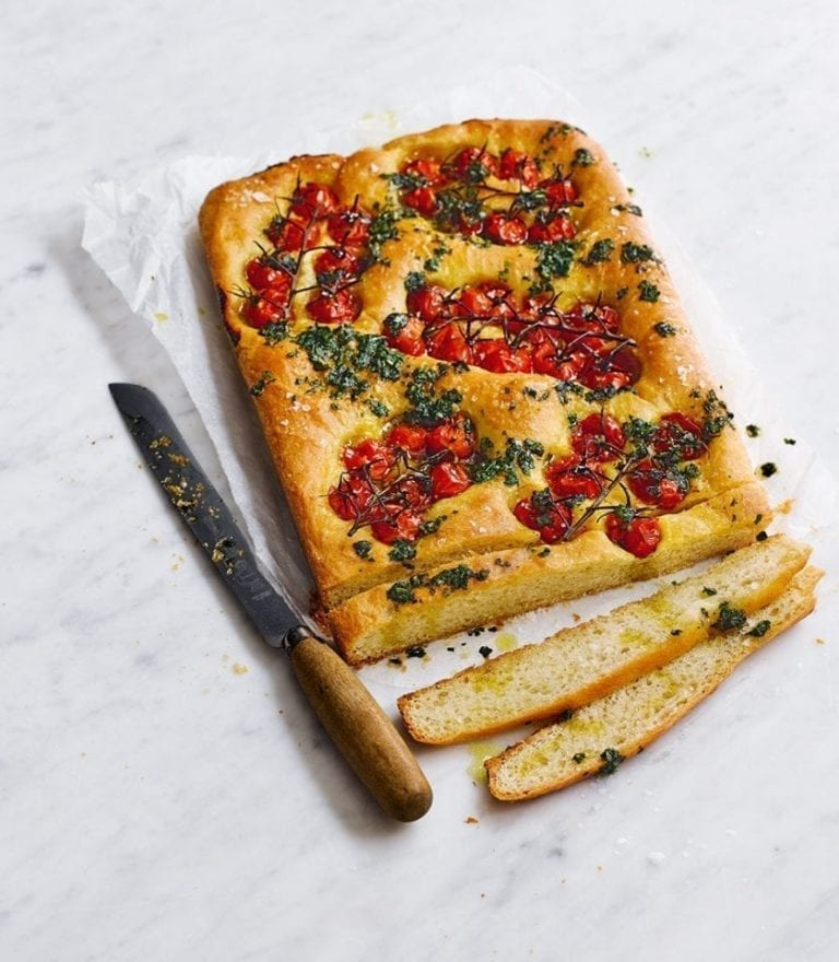 Tomato and basil pesto focaccia