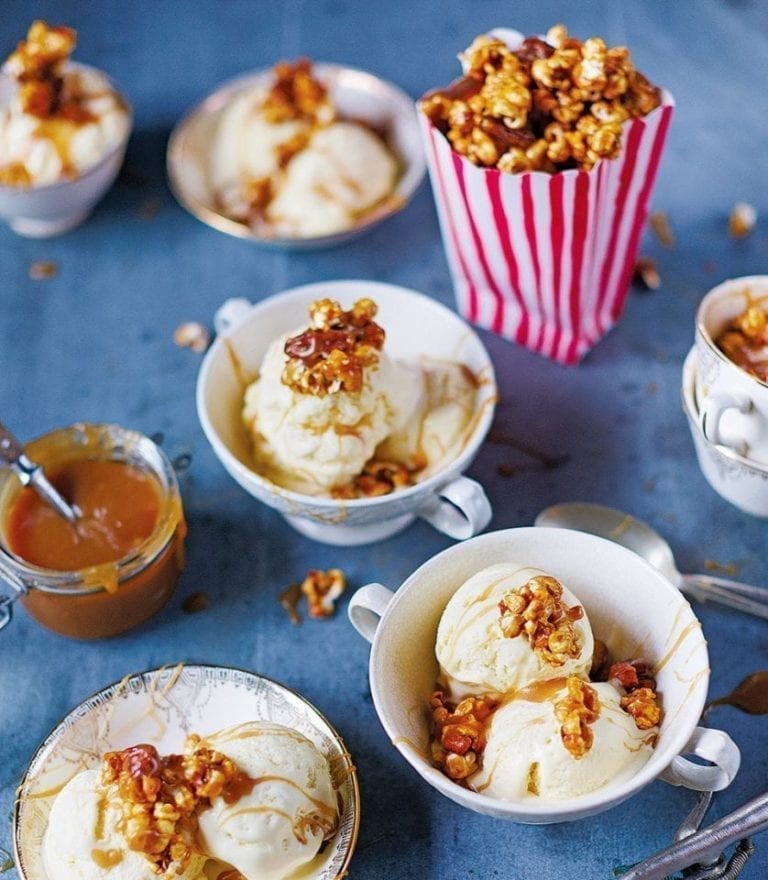 Sweetcorn ice cream with butterscotch sauce