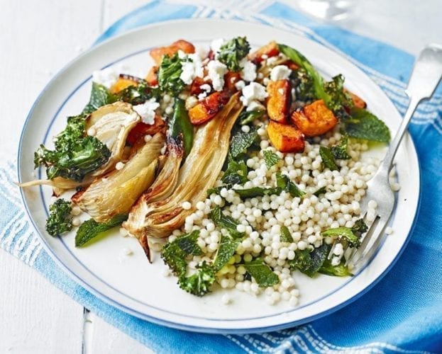 Roasted fennel and squash with crispy kale