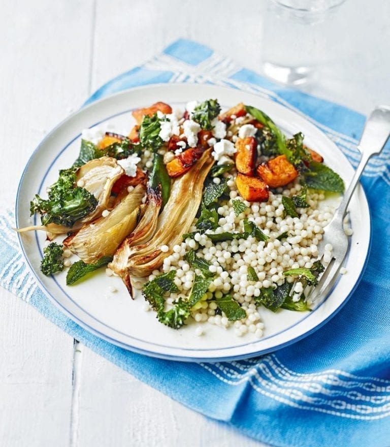 Roasted fennel and squash with crispy kale