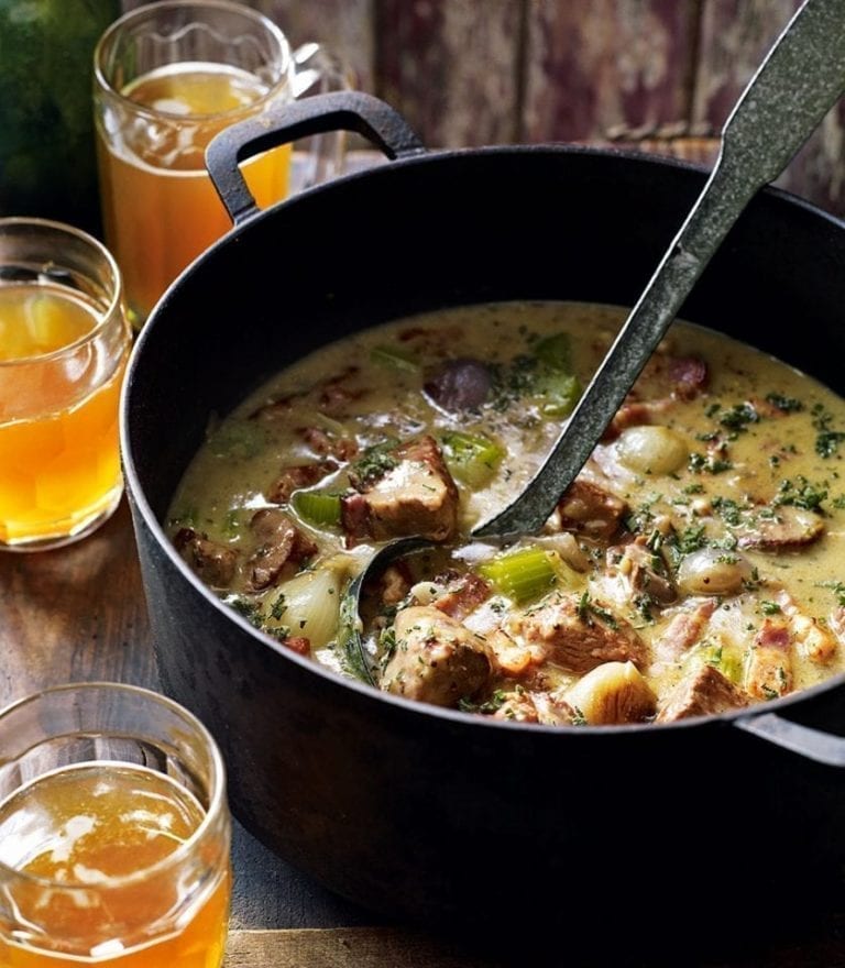 Dorset pork and cider casserole with mustard and sage