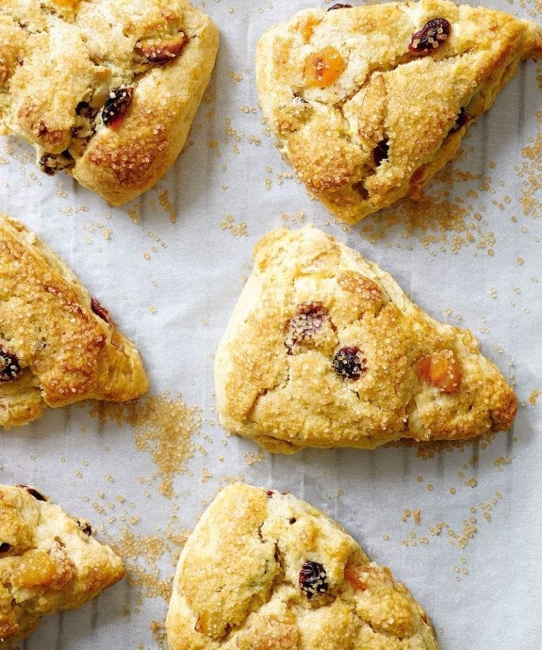 Apricot, cranberry and almond whipped cream scones