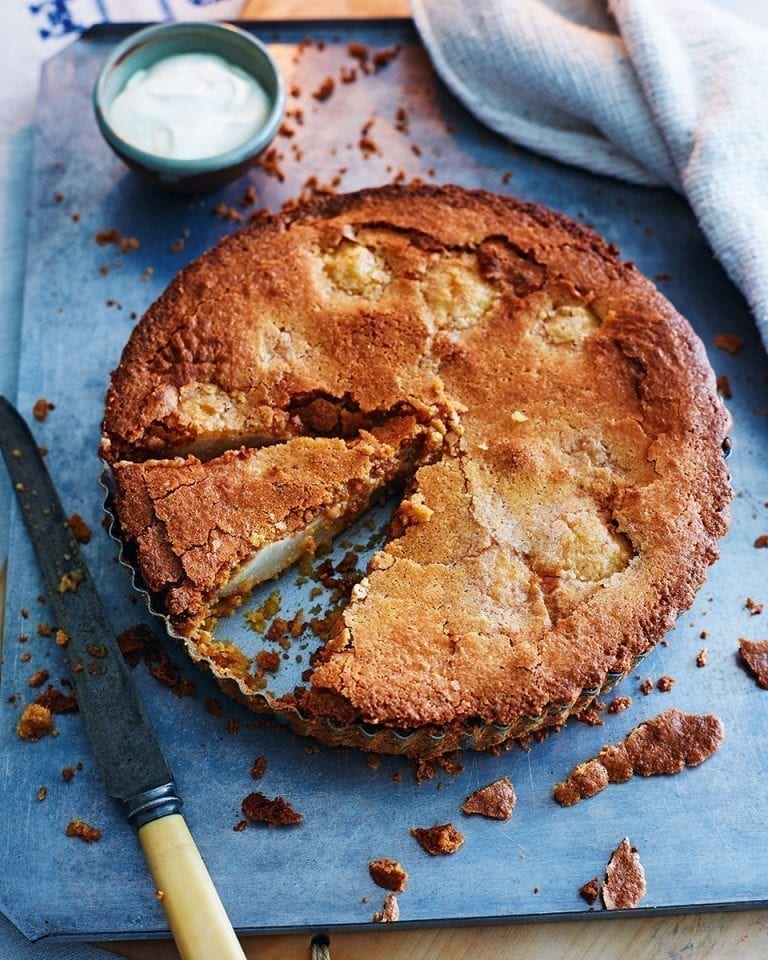 Pear, vanilla and praline tart