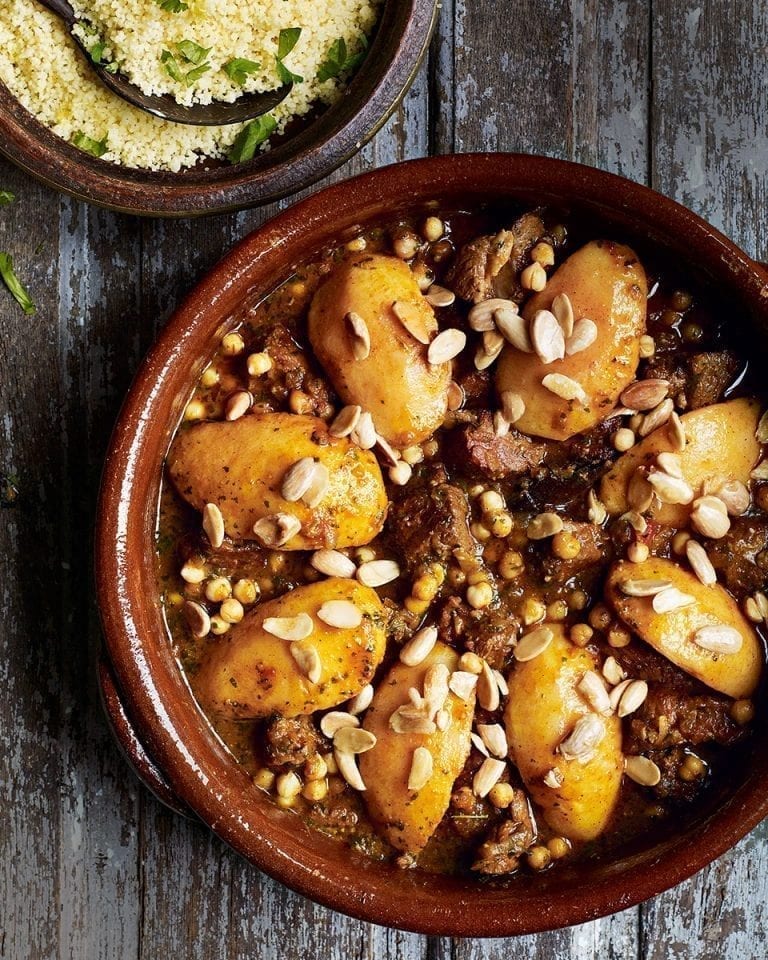 Lamb and quince tagine with chermoula and buttered couscous