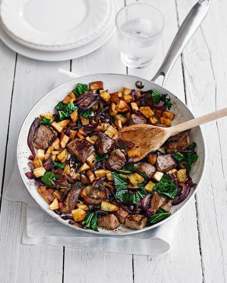 Crispy potato, lamb and rosemary hash